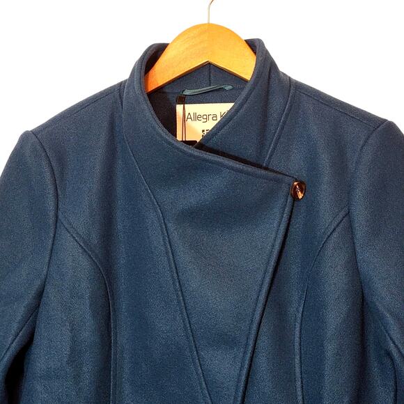 Allegra K Turquoise Blue Belted Single Breasted Trench Coat Mid Length S Chic - Picture 9 of 13